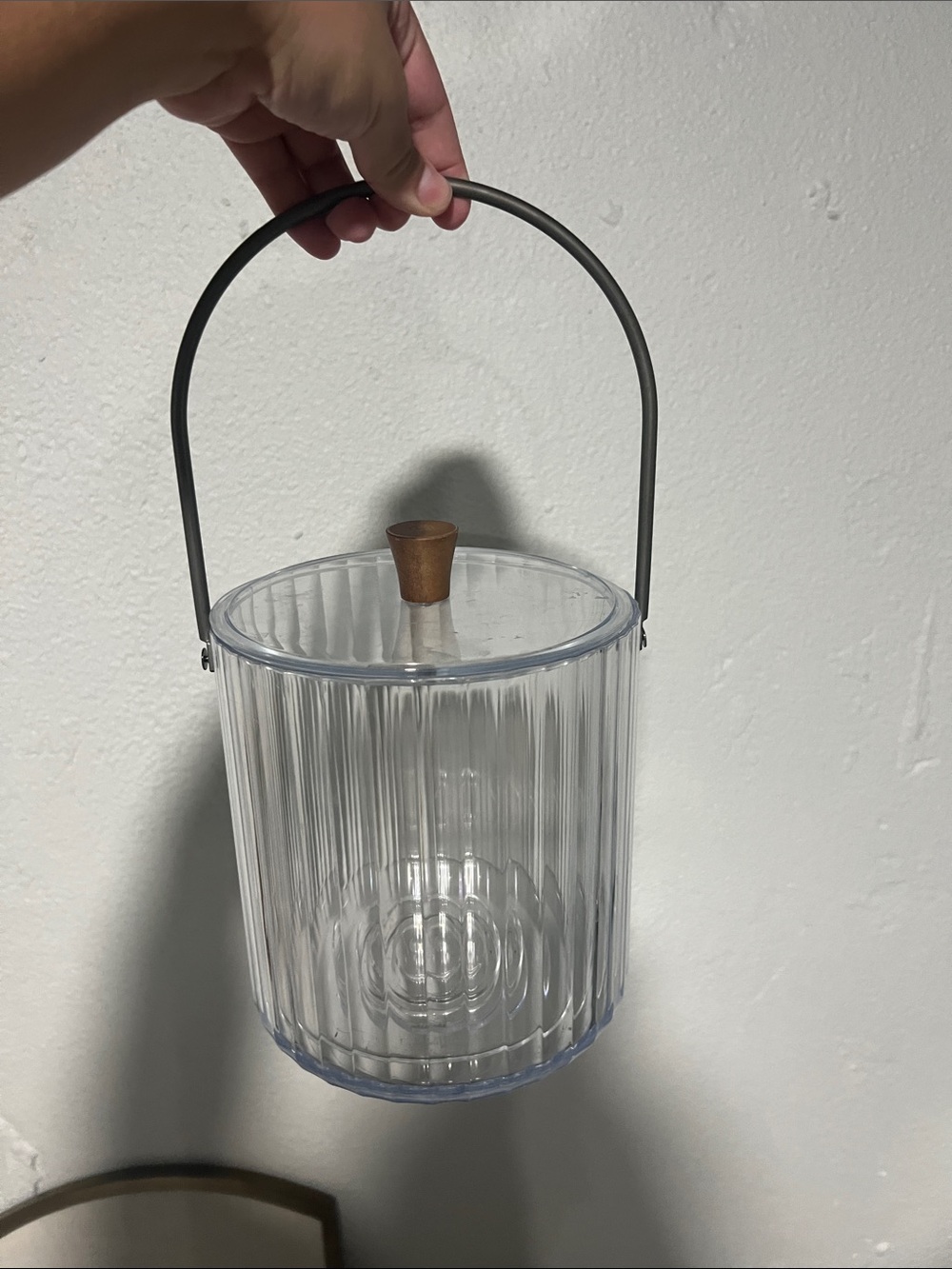 Hearth & Hand Clear Ribbed Acrylic Ice Bucket with Black Handle and Wood Knob